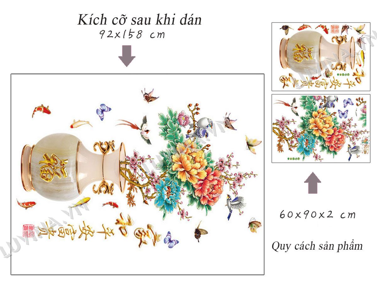 [HCM]DECAL DÁN TƯỜNG COMBO BÌNH HOA PHONG THỦY