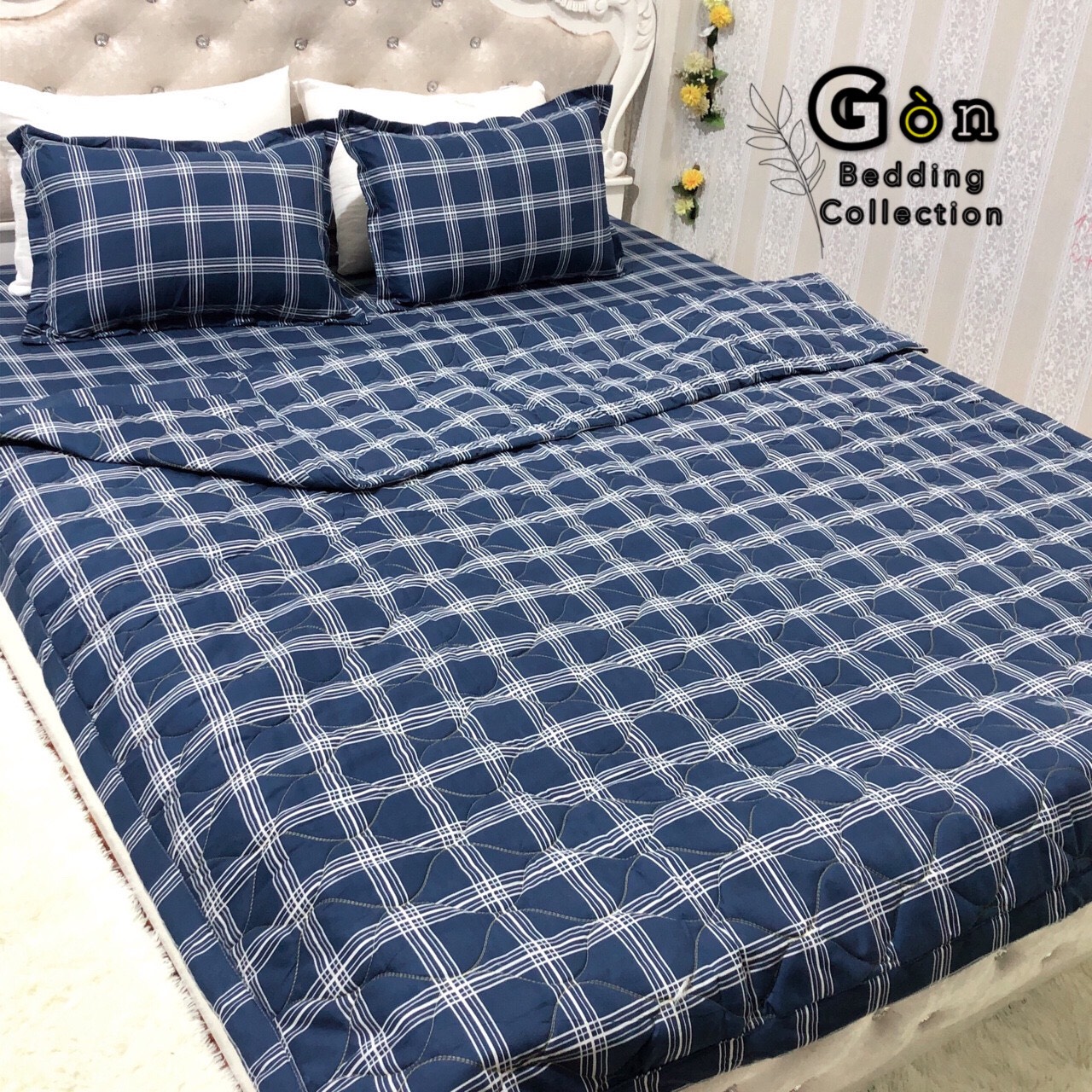 Bộ Chăn Ga Gối Cotton Poly , Kẻ Than , Chất Liệu Thoáng Mát , Kích Cỡ Đa Dạng , By. Gòn