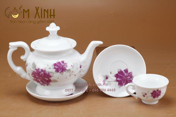 Bộ ấm trà Bát Tràng Phú Quý hoa tím