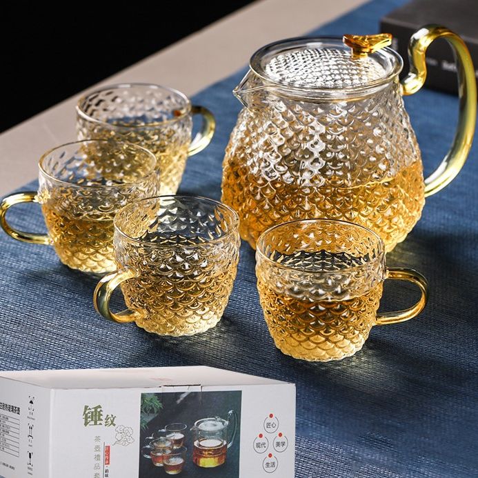 Ấm trà thủy tinh với bộ ấm trà lọc với cốc phích điện pha trà chịu nhiệt độ cao gia dụng 600ml