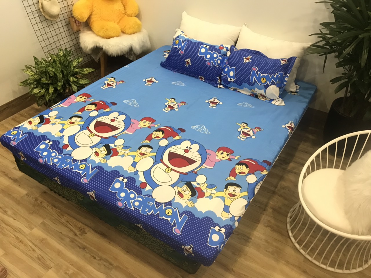 Set Ga Gối Cotton Poly Mẫu Doremon p3 ( gồm 1 ga + 2 vỏ gối )