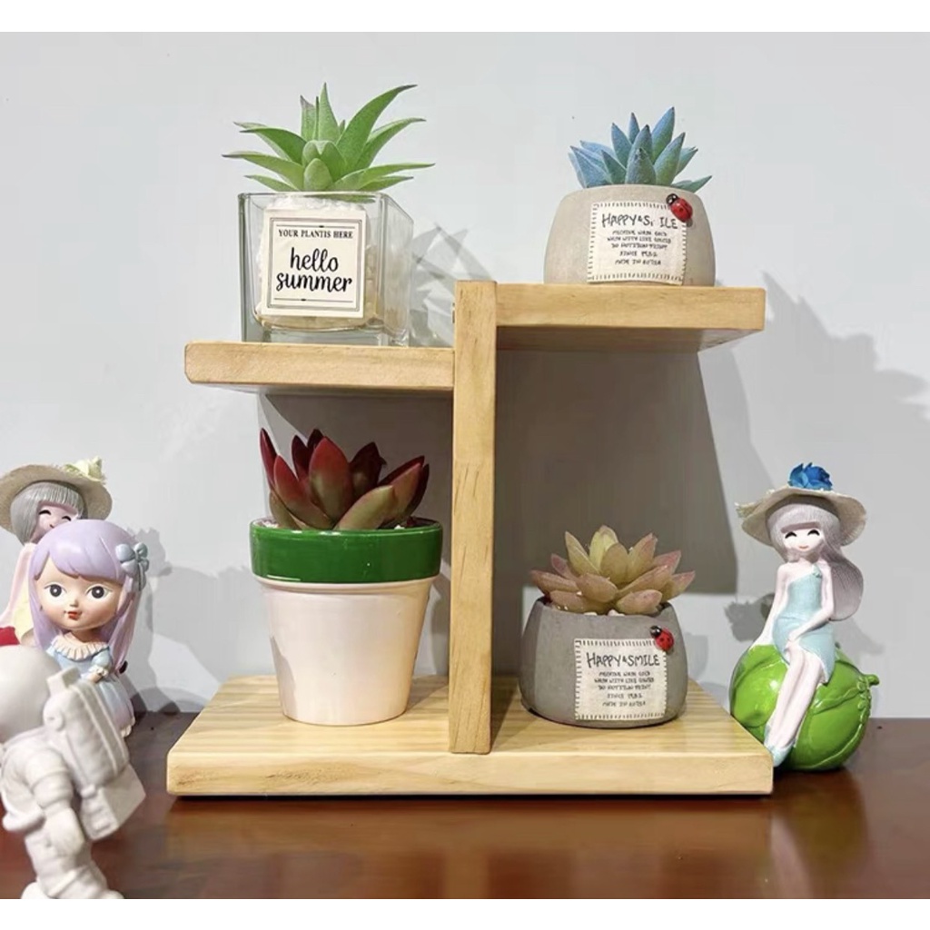 Kệ gỗ để bàn trang trí decor bàn học, bàn làm việc, kệ để chậu cây mini