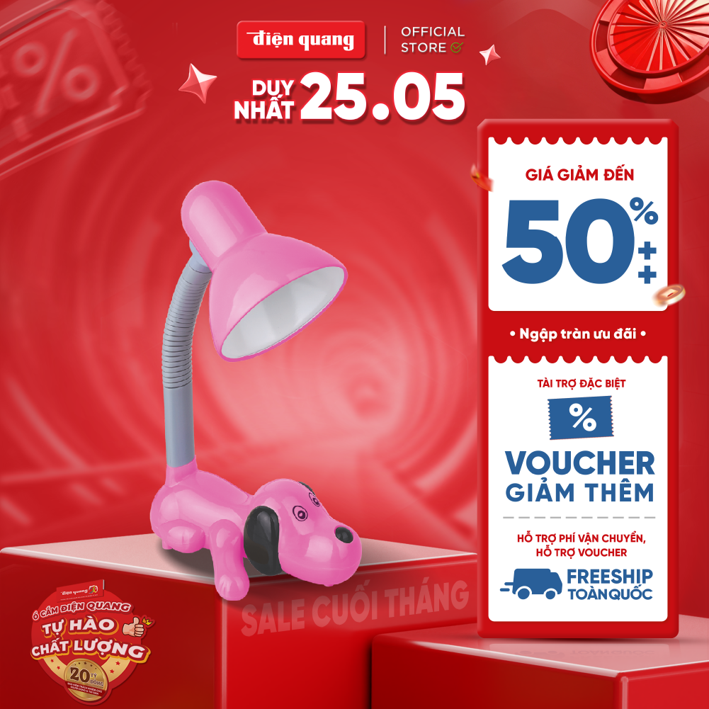 Đèn bàn Điện Quang ĐQ DKL06 BW (kiểu con chó, hồng, bóng ánh sáng vàng, cắm điện trực tiếp)