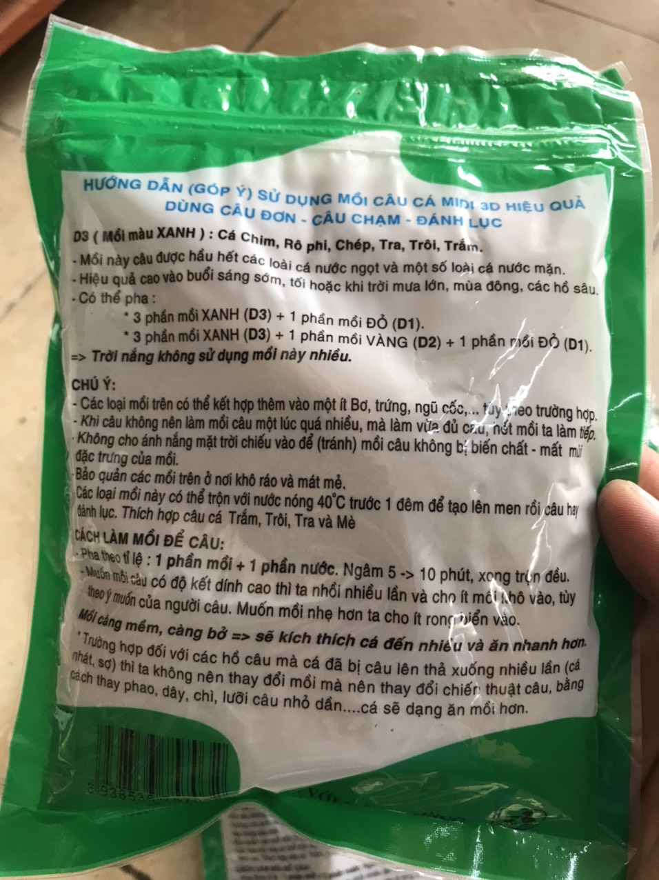 Mồi Câu Cá D3 siêu nhạy,cá tra, trê, rô phi-cám câu cá - mồi câu d3