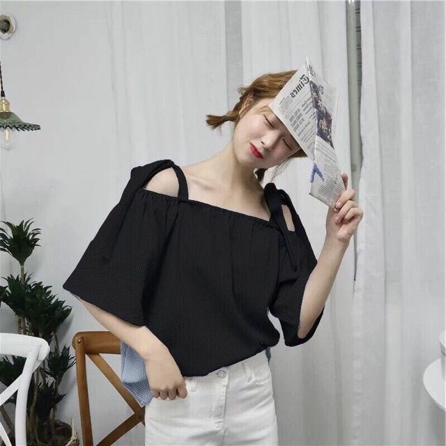 Áo bẹt vai cột nơ