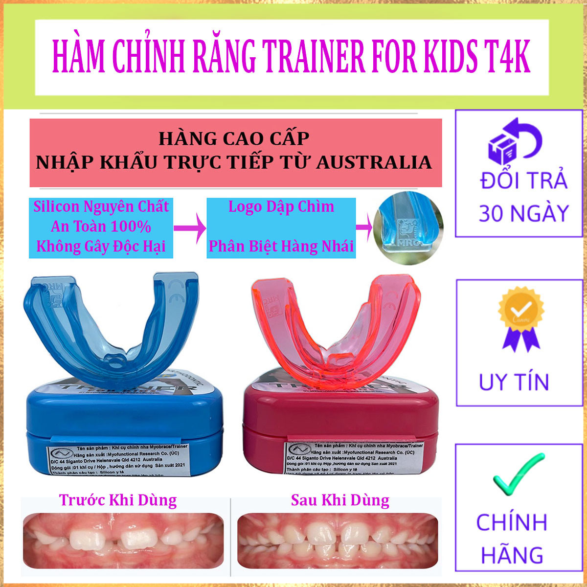 Hàm trainer - hàm chỉnh hô, chỉnh hàm lệch loại trainer t4k, giúp chỉnh hàm lệch, hàm móm cho trẻ em