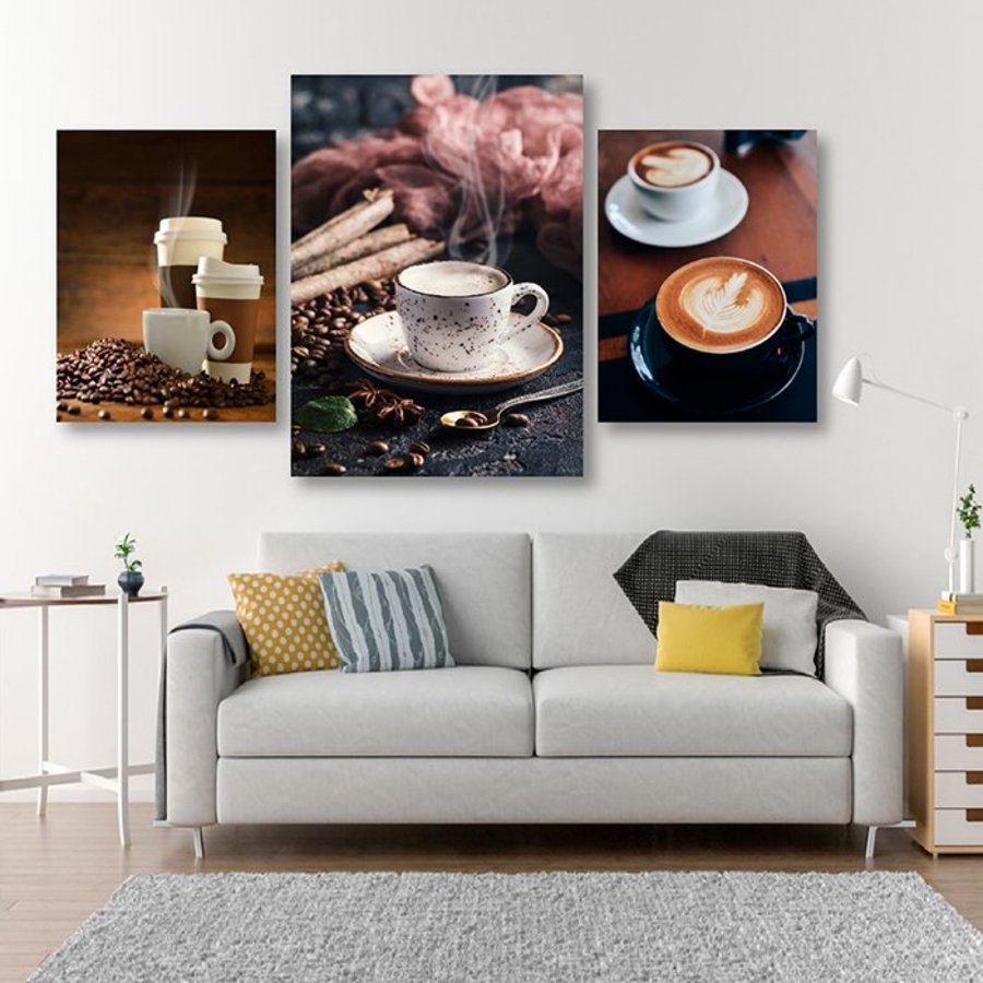 Bộ 3 bức tranh canvas treo tường 3 bức tranh treo quán cà phê khổ lớn Tranh treo tường Decor trang trí phòng khách quán cà phê có khung cao cấp