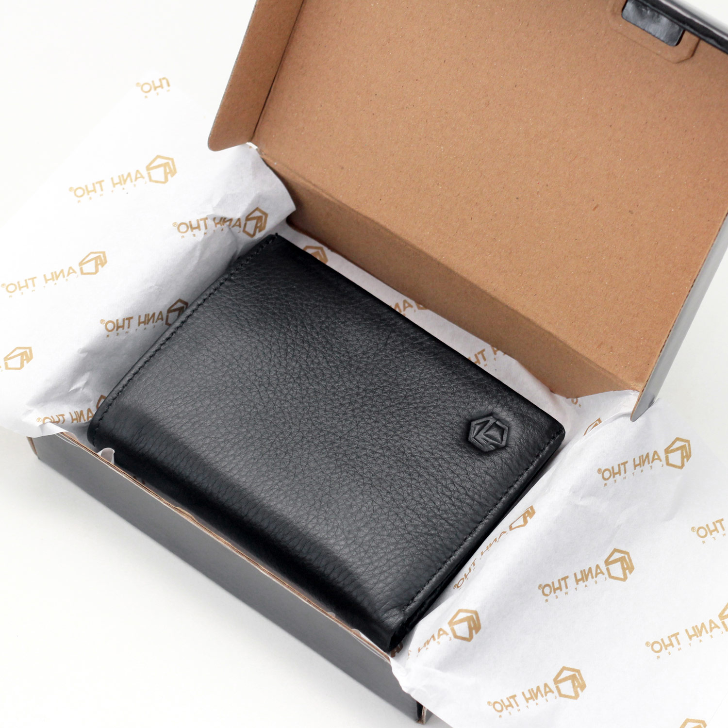 Min-02 Standing Wallet Made of Italian Cow Leather, Wallet Size 9.5X12Cm, Fits Both Old and New Documents, Two Colors: Black and Brown, Anh Tho Leather