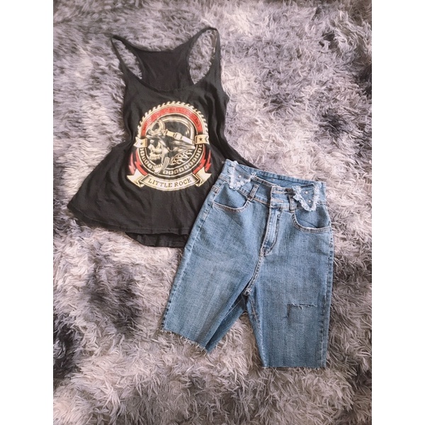 Set áo ba lỗ và quần jean ngố size S
