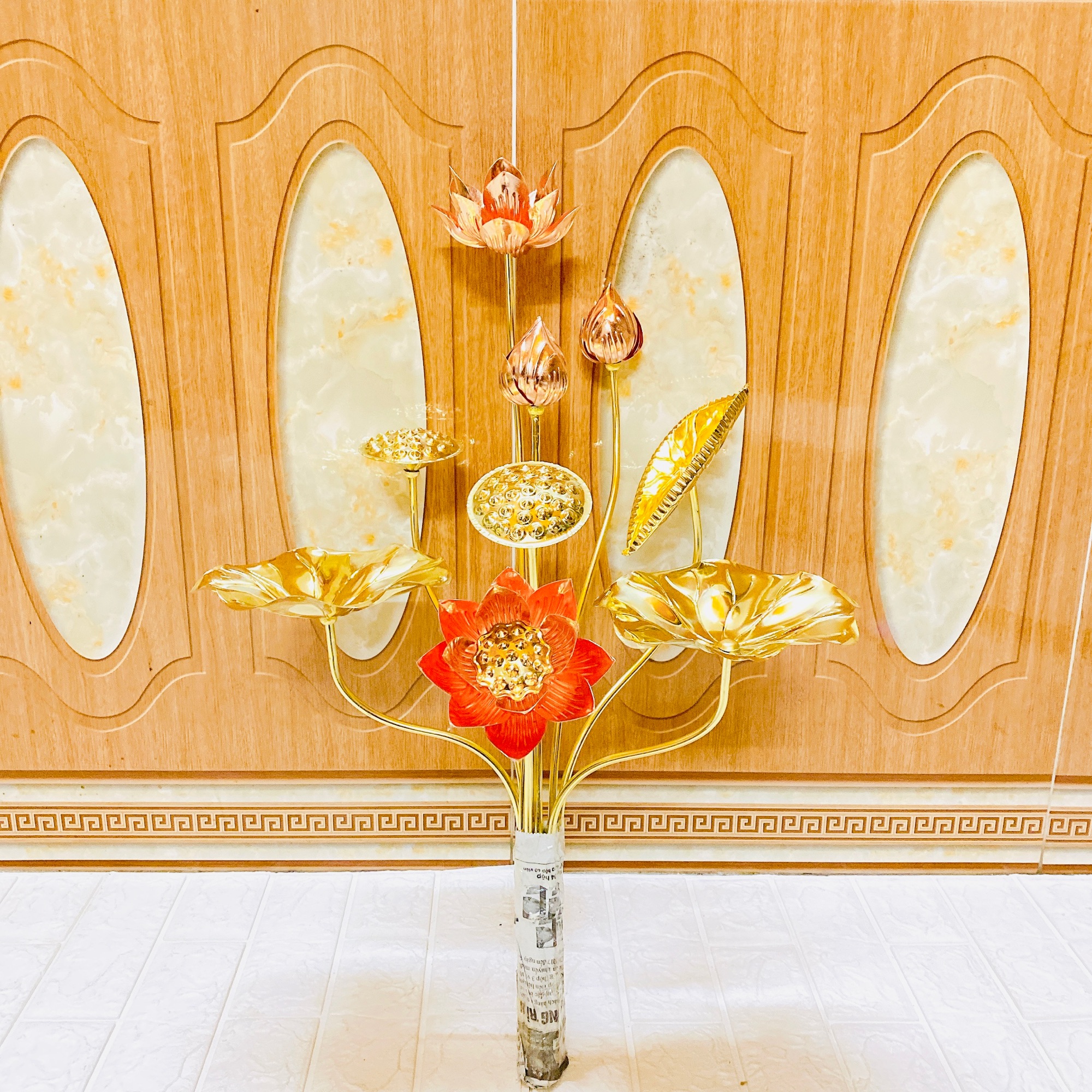 Hoa sen đồng 9 bông cao 72 cm chất liệu bằng đồng