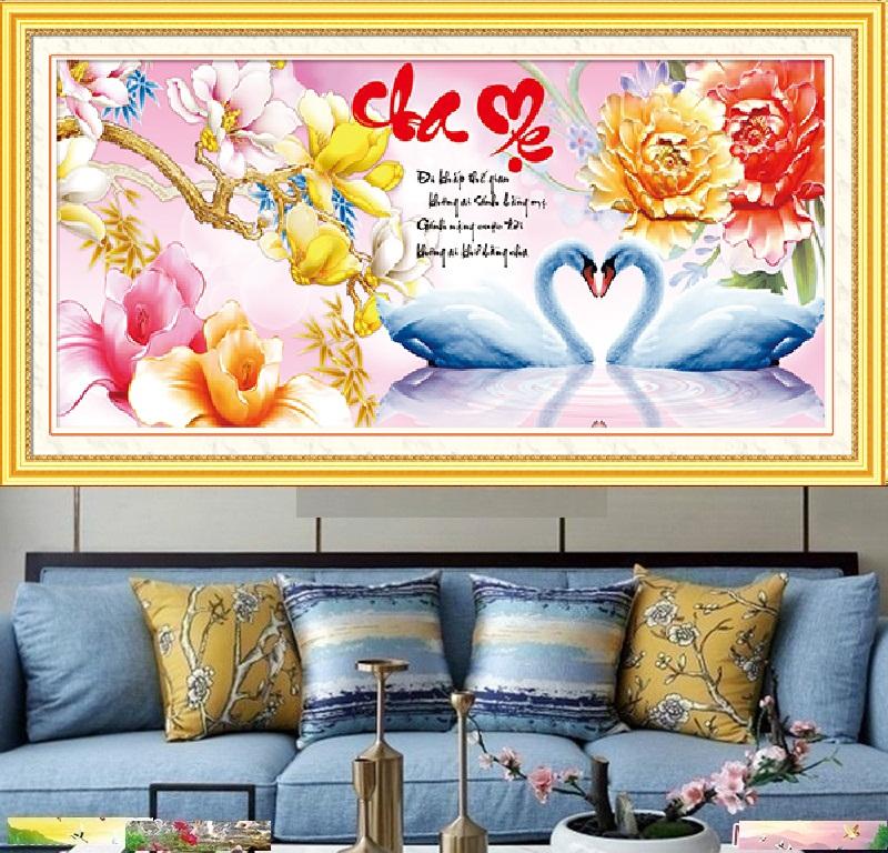Tranh đính đá mẫu mới Cha Mẹ LV090 KT 100x50cm