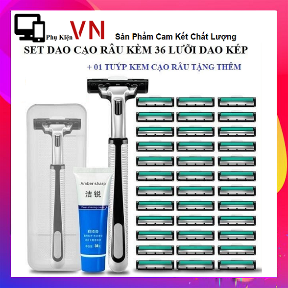 Bộ dao cạo râu 36 lưỡi kèm thân dao và tuýp kem - set dao cạo râu 36 lưỡi + kem cạo râu