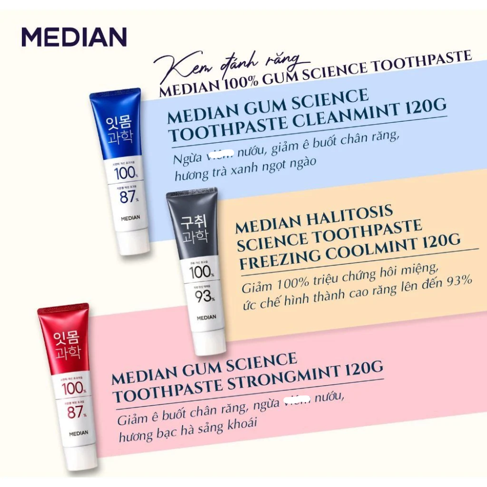 Kem đánh răng Median Dental IQ 93% Hàn Quốc 120g làm sạch mảng bám ngăn ngừa sâu răng