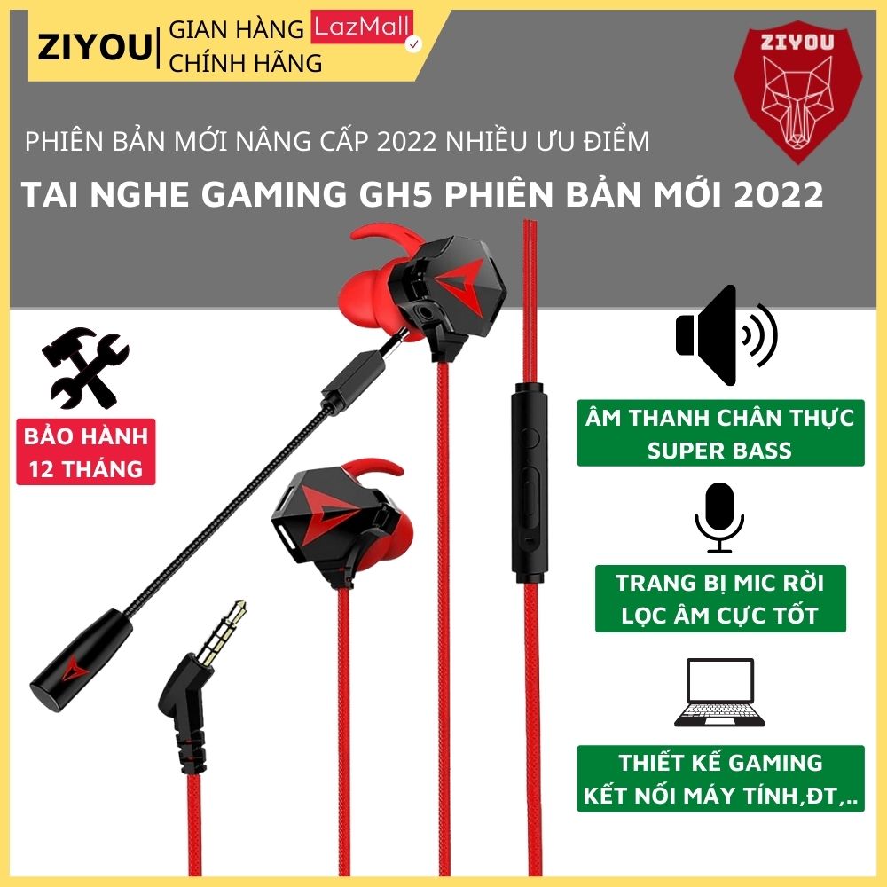 Tai Nghe Game Thủ Có Dây Chống Ồn Cao Cấp GH5 Có Mic Rời 360 Độ Lọc Âm Cực Tốt, Chất Lượng Âm Thanh Nghe Nhạc, Xem Phim, Chơi Game HD Super Bass, Gaming Chuyên Dụng Các Thể Loại Gaming Liên quân, PUBG,... Trên Điện Thoại, Máy tính