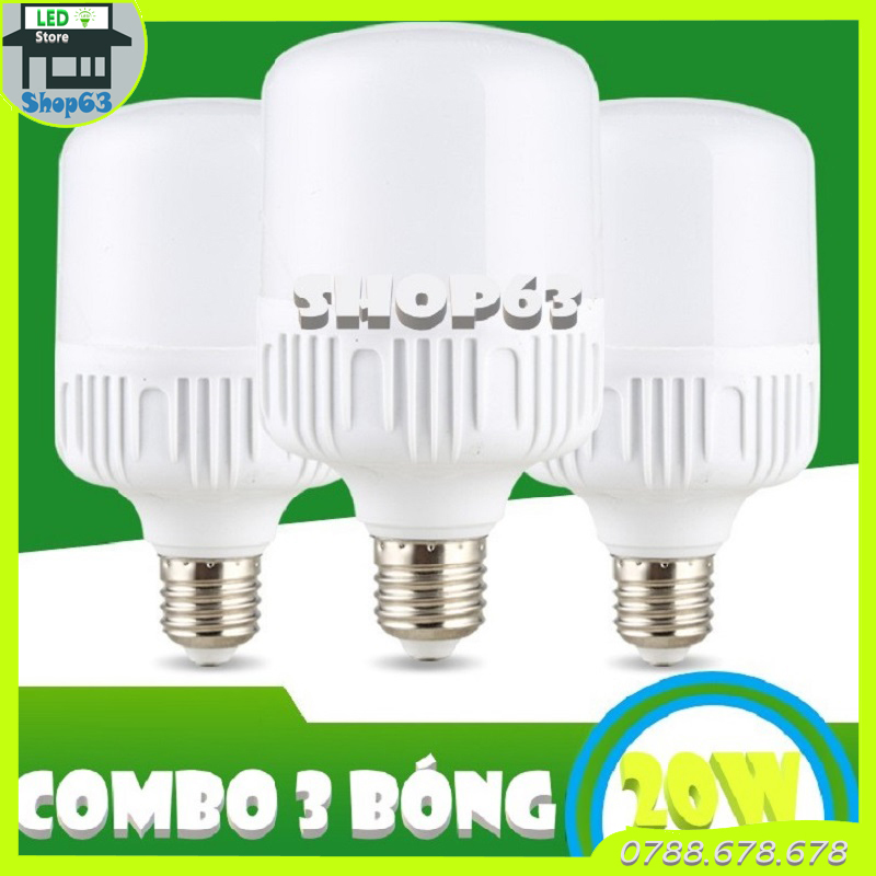 Combo 3 bóng đèn 20W trụ tròn ánh sáng trắng (bảo hành 12 tháng)