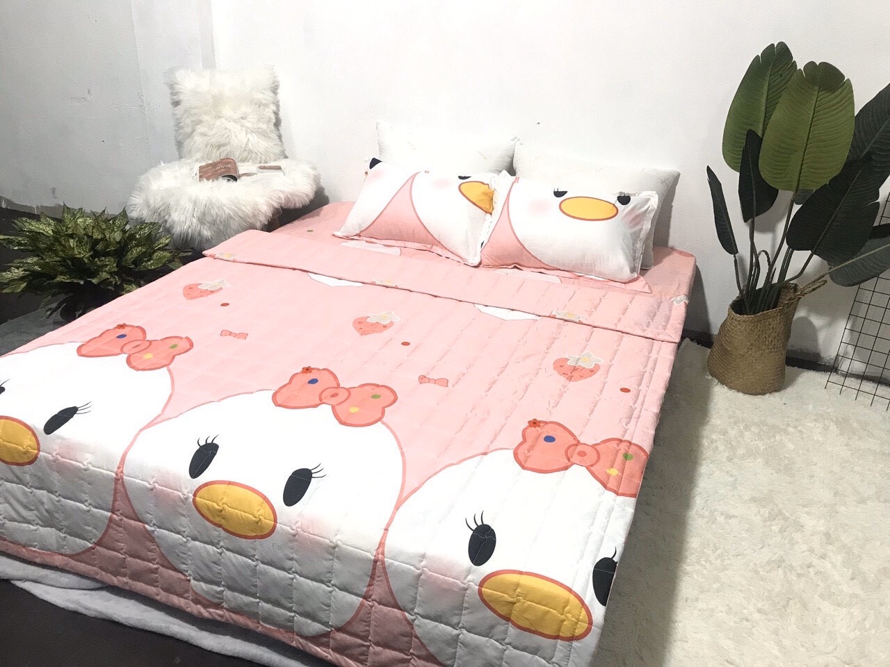 (FreeShip MAX) Set 3 Món Ga Gối Cotton Poly Mẫu  Vịt Hồng