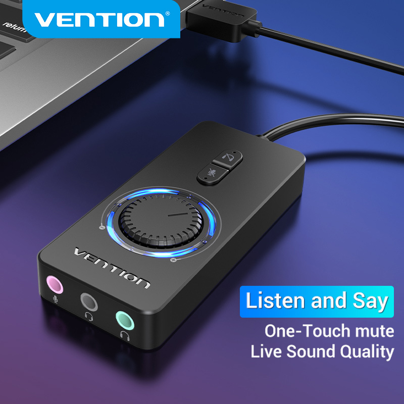 Vention USB Sound Card USB 2.0 External Stereo Sound Adapter 15cm With Volume Control Sound Card for Laptop Desktop PS4 Earphone Headset Speaker USB External Sound Card Adapter