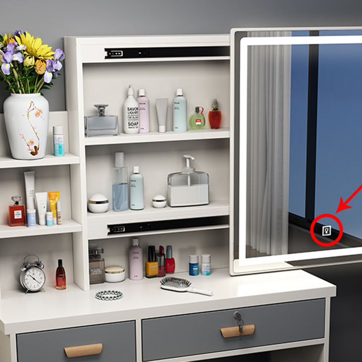 Chair table makeup with mirror, LED lights-modern vanity table, table sets makeup enclosed led high-grade