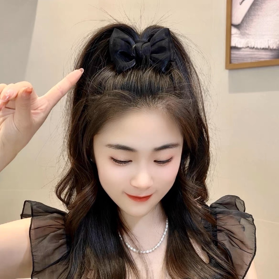 Kẹp Búi Tóc Củ Tỏi Đính Nơ Lụa Siêu Xinh