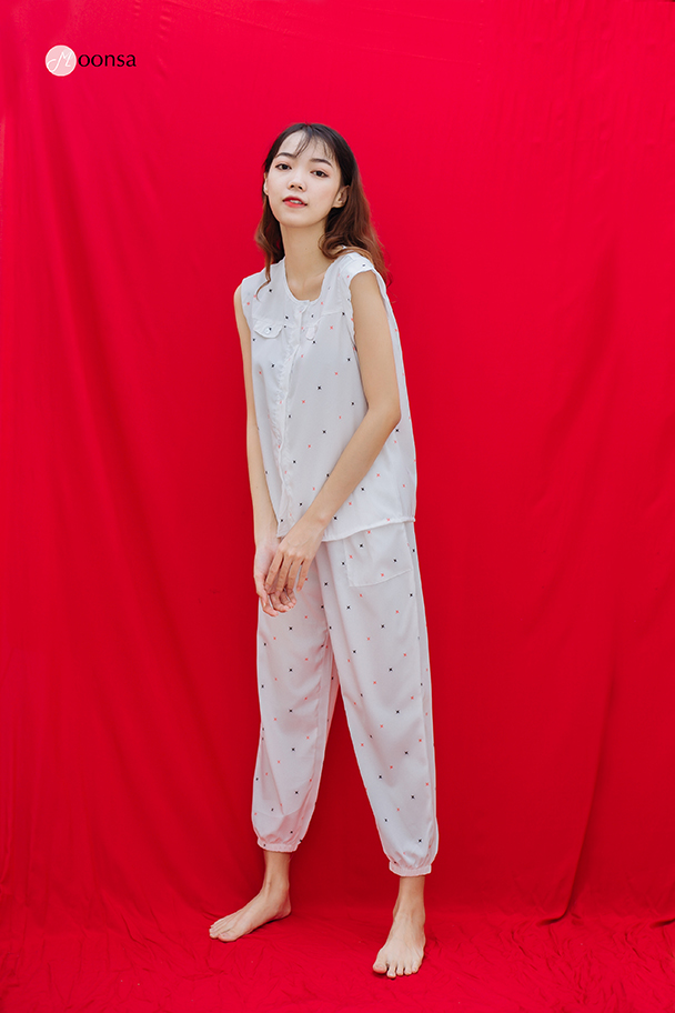 Bộ đồ ngủ kate hàn Á Phục Xứ Ali Trắng [Moonsa]
