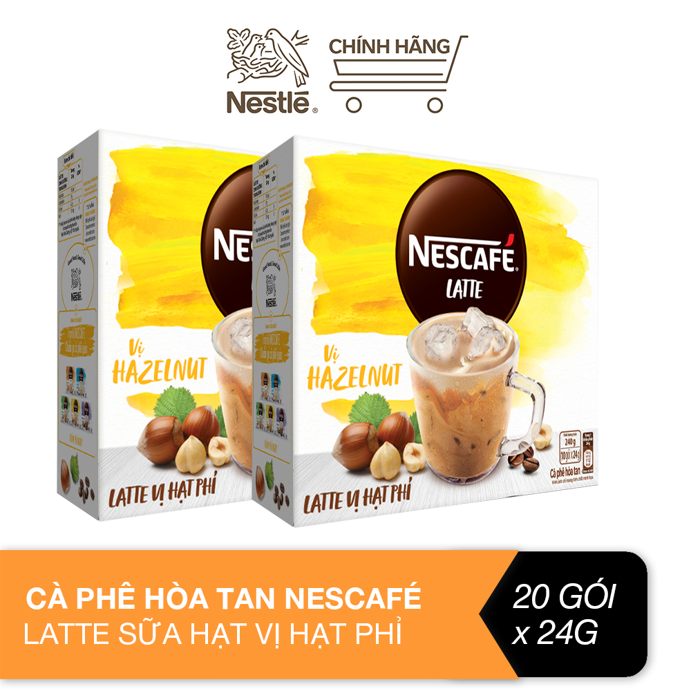 [QUÀ TẶNG THÁNG 03 - Mua 1 tặng 1  Bình nước]_Combo 2 Hộp Cà phê hòa tan NESCAFÉ Latte Sữa Hạt Vị Hạt Phỉ  (Hộp 10 gói x 24g)