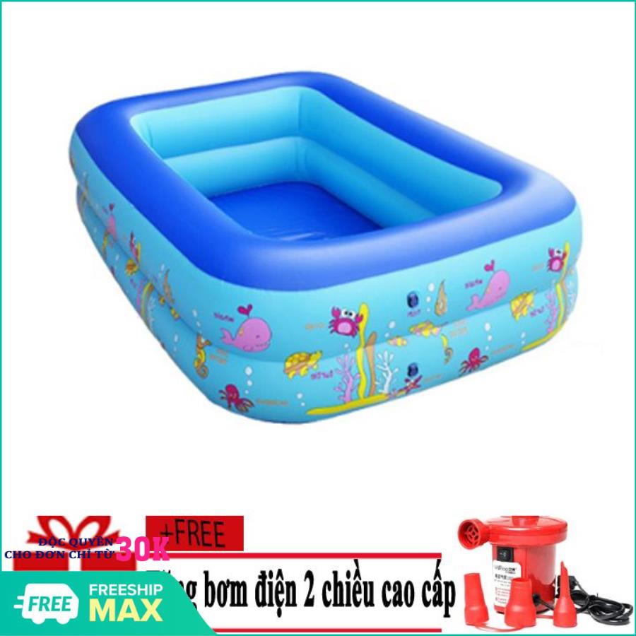 (Tặng Bơm Điện VegaVN) Bể bơi phao 2 tầng cho bé size 115x85x35cm mẫu mới 2018 (Xanh dương) - Bể bơi phao gia đình cao cấp loại to dày -Bể bơi phao trong nhà, gia đình -Hồ bơi phao cho bé cho trẻ em tập bơi