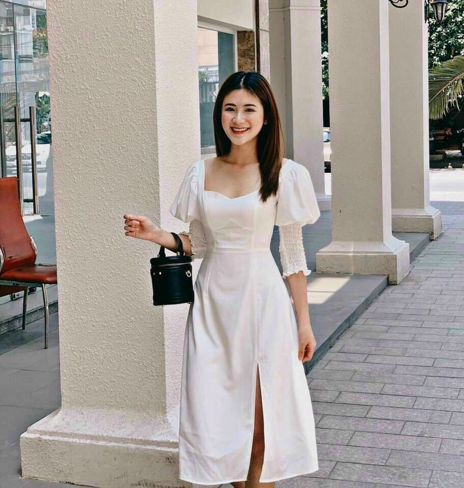 [HCM]Đầm nữ đi tiệc dáng dài tay bồng xẻ tà mẫu mới cực xinh