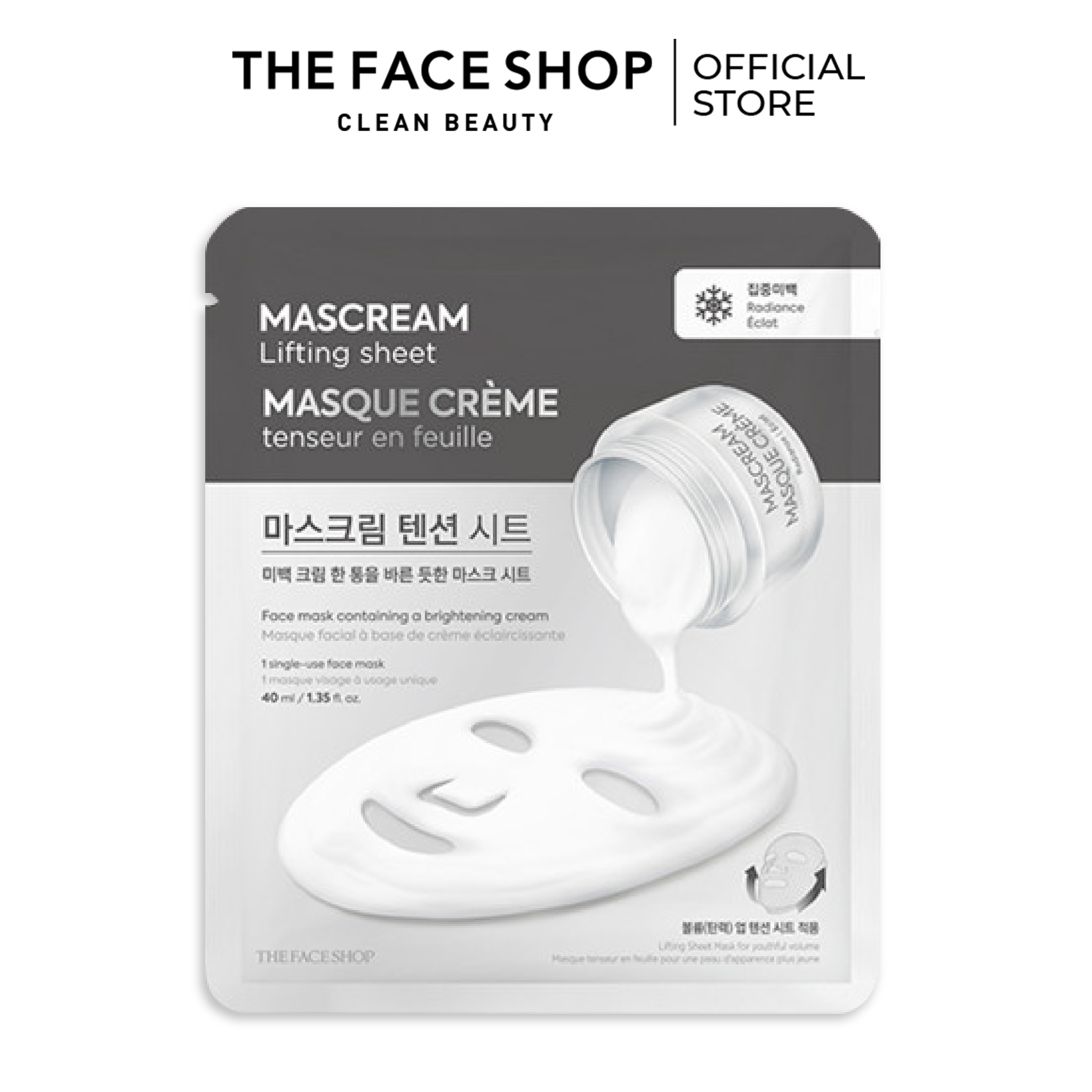 Mặt Nạ Làm Sáng Da Thefaceshop Deeply Brightening Mascream Lifting Sheet Mask 40Ml