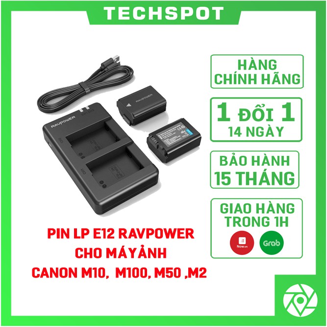 Bộ pin sạc lp e12 ravpower cho máy ảnh canon m10, canon m100, canon m50 , canon m2 | bảo hành 15 tháng | hàng chính hãng