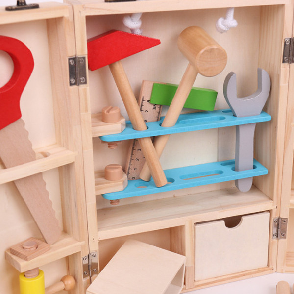 Hộp đồ chơi dụng cụ kỹ thuật, bộ đồ chơi dụng cụ kỹ thuật, đồ chơi hộp sửa chữa gỗ, bộ dụng cụ kỹ thuật gỗ