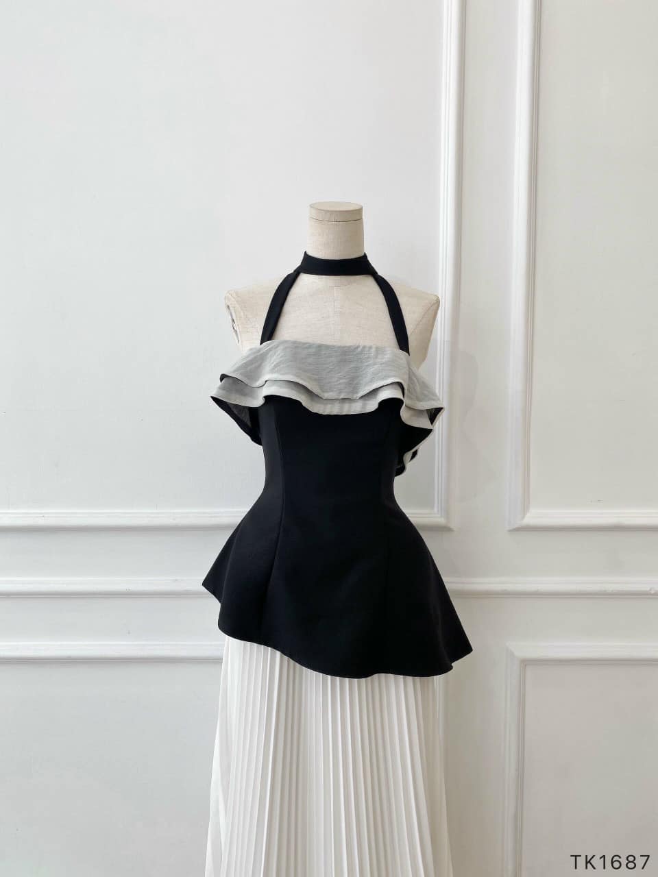 Áo peplum bèo phối màu dây cột cổ kiểu độc lạ