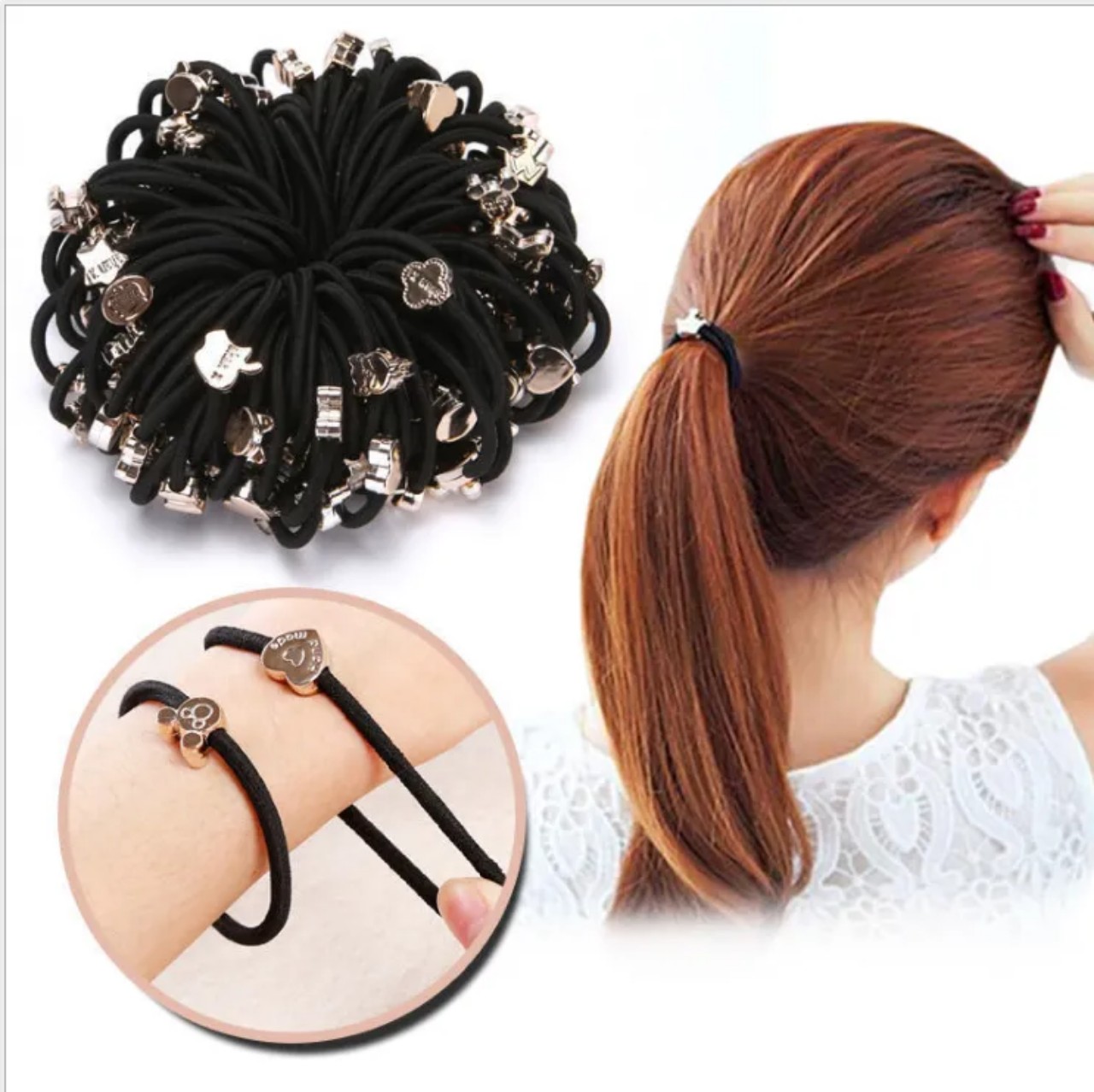 Thun cột tóc, chun buộc tóc dây màu đen - 01 THUN