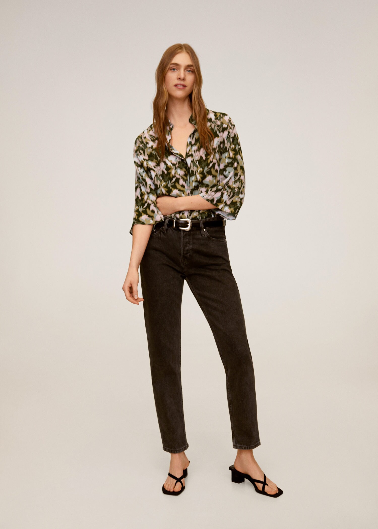 Áo Blouse Nữ Mango Print Blouse Khaki