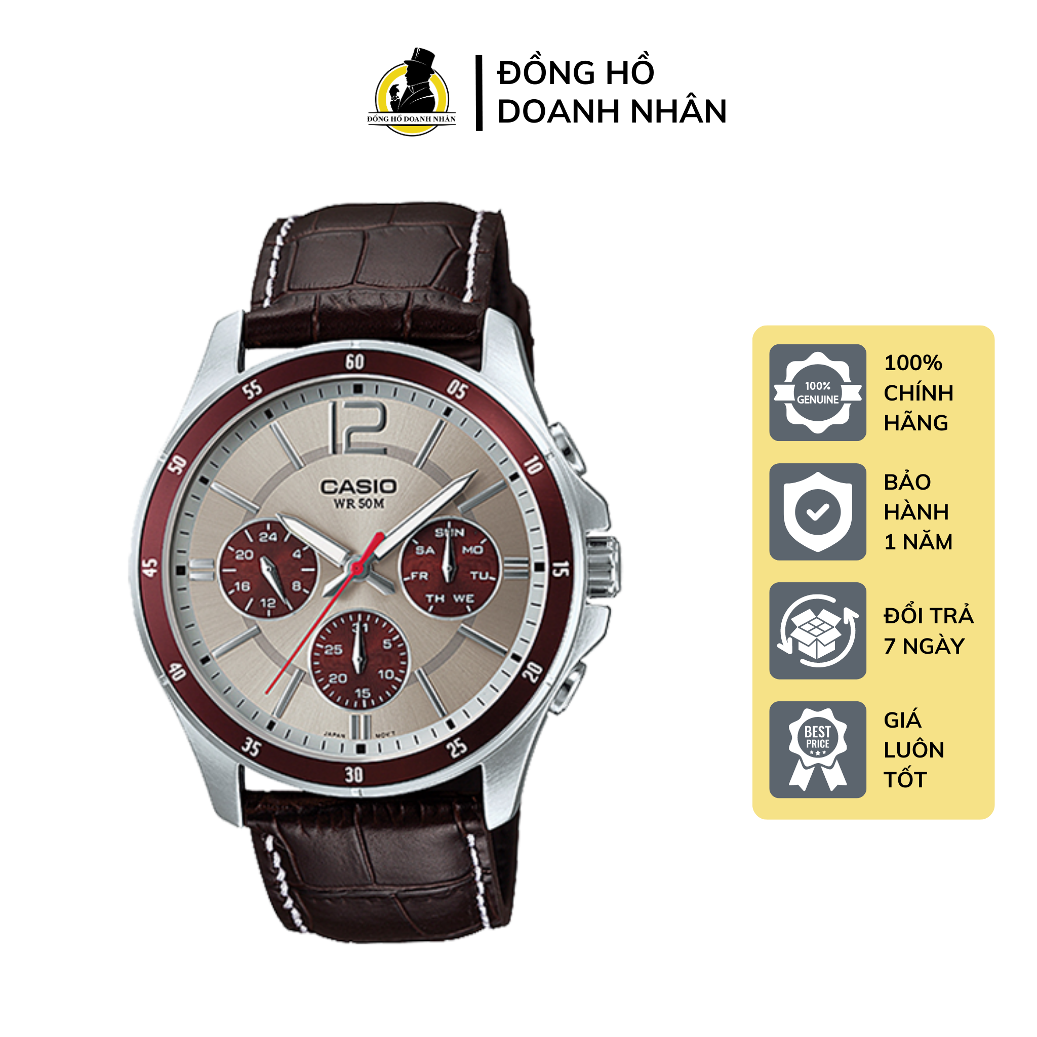 Đồng hồ nam dây da giá rẻ casio mtp-1374l-7a1vdf