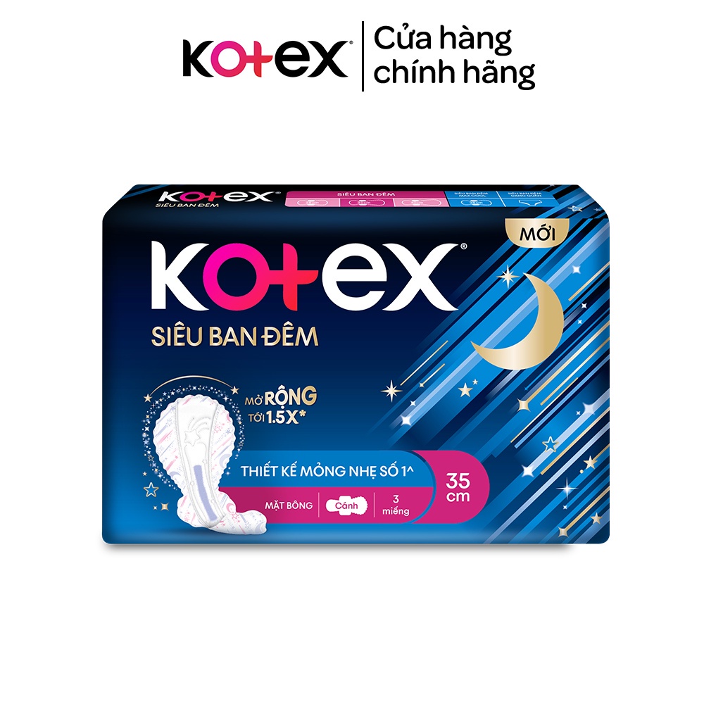 Băng vệ sinh Kotex siêu ban đêm cánh 35cm (3 miếng)