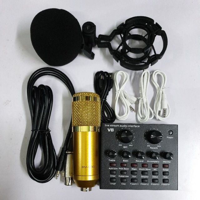 [ Xả Kho ] Combo bộ micro BM900 woaichang và sound card v8 chế độ auto tone siêu hay hỗ trợ tốt livestream karaoke facebook, bigo, thu âm, chính hãng giá rẻ