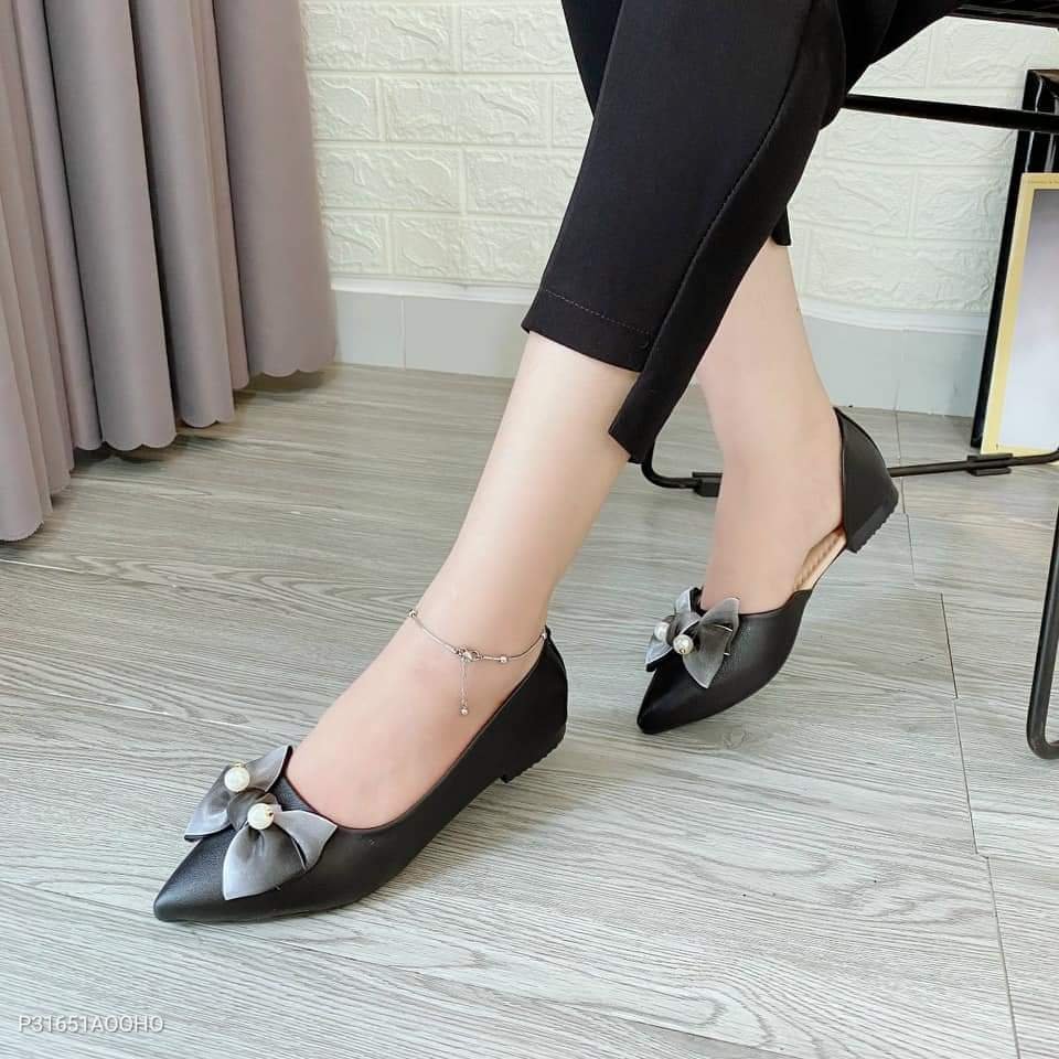 GIÀY BÚP BÊ HỞ EO DA MỀM PHỐI NƠ