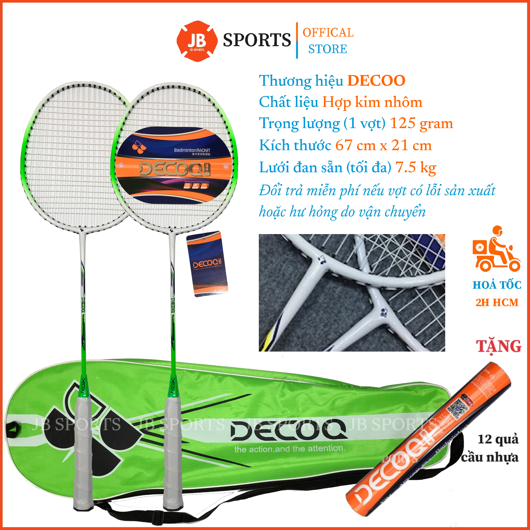 Bộ vợt cầu lông chính hãng decoo dk323, cặp vợt cầu lông tốt nhẹ dây căng trợ lực