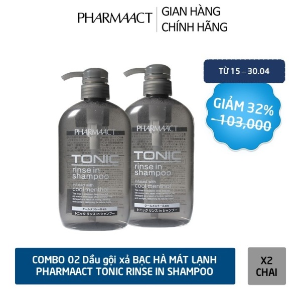 COMBO 02 chai Dầu Gội Xả 2in1 Bạc Hà Mát Lạnh cho Nam PharmaAct Tonic Rinse In Shampoo (600ml)