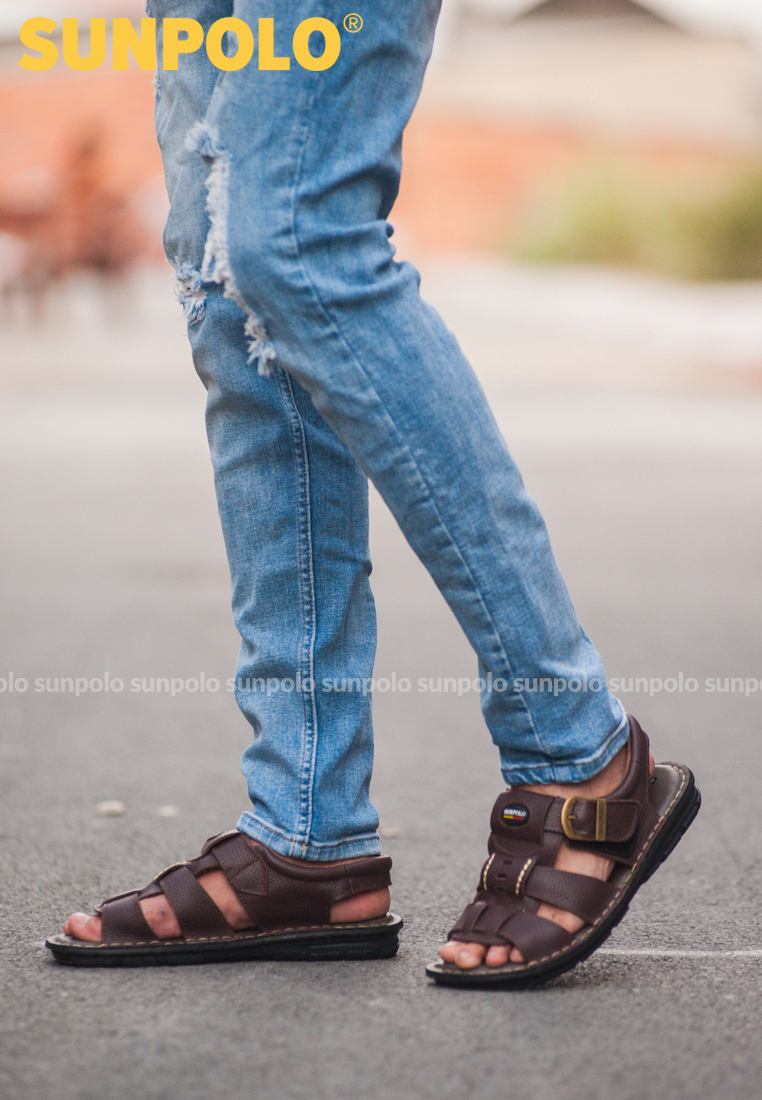 Men Leather SUNPOLO Sandals SDA023 (black, brown)