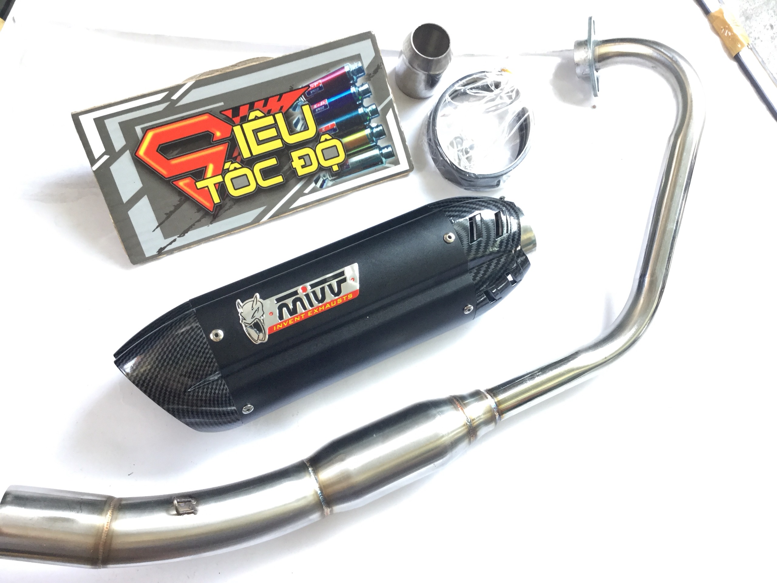 Combo pô mivv bao gồm cả cổ pô độ bầu hơi inox cbr, tfx, fz,...