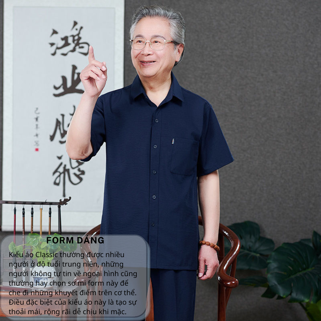 Áo sơ mi nam ngắn tay trung niên vải đũi mịn mềm mát loại áo trung niên nam form rộng rãi thoải mái ADUI11