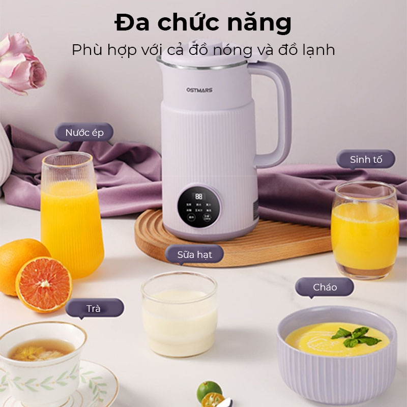 Máy nấu sữa hạt 0.8L, Máy làm sữa hạt OSTMARS 8 chức năng xay nấu tiện lợi, Máy xay hạt đa năng, làm sữa đậu nành, sữa ngô nguyên chất an toàn cho sức khỏe gia đình, tốt hơn máy làm sữa hạt unie