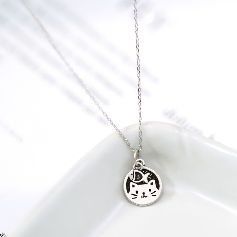 Dây chuyền bạc nữ mặt mèo ulzzang dễ thương