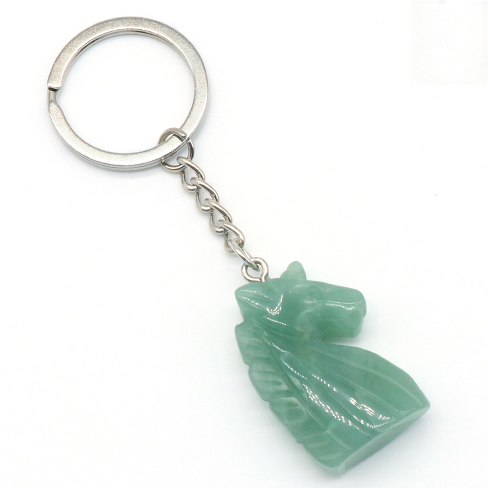 Móc khóa đá hình ngựa động vật tự nhiên móc chìa khóa đá opal đá mã não thạch anh hồng pha lê cho nam nữ móc treo trang sức