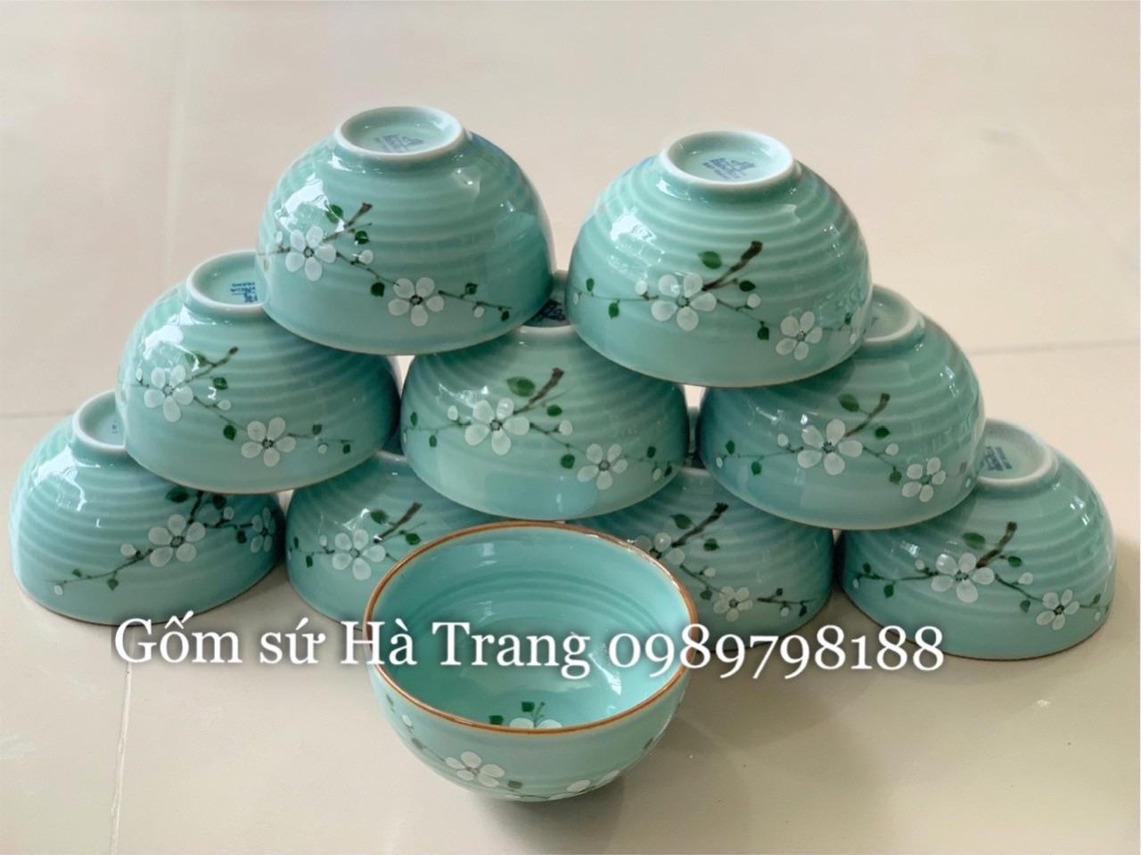 Combo 10 bát cơm men lam vẽ hoa đào trắng  Gốm sứ Bát Tràng cao cấp không chì
