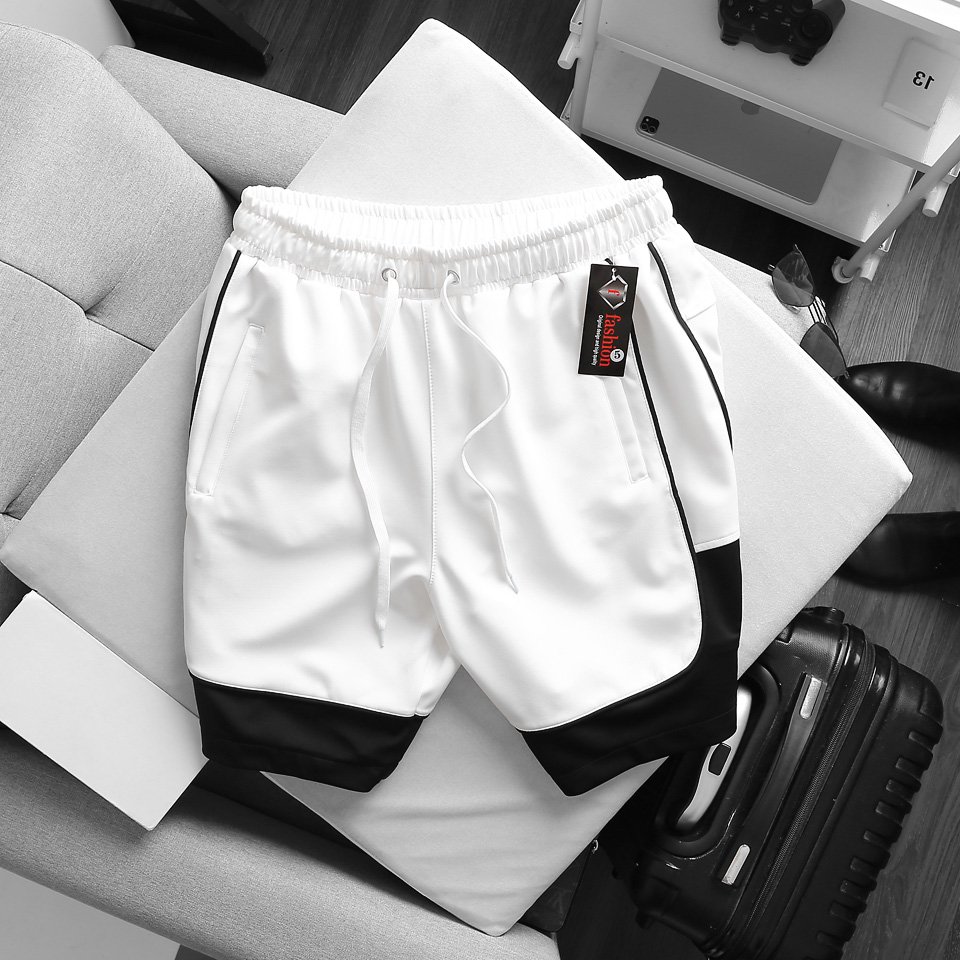 Quần short thun nam thời trang bigsize ( 90 - 140kg) - đen phối trắng