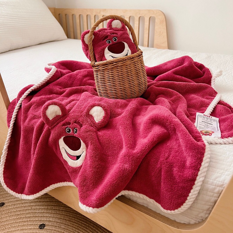 Set 2 khăn tắm, khăn mặt gấu hồng lotso