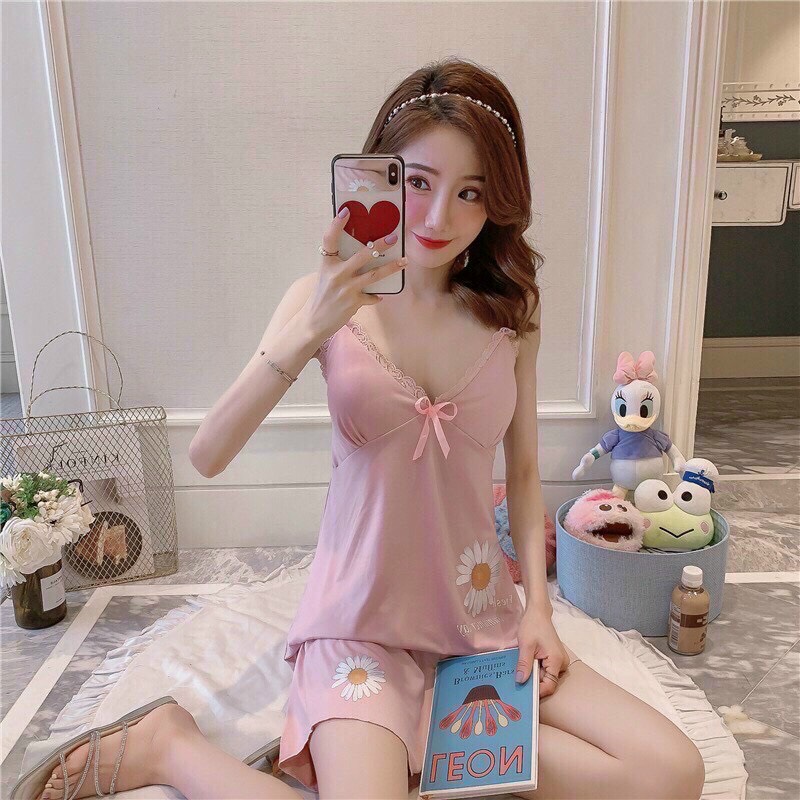 Set bộ thêu hoa cúc viền ren unisex cực đẹp vải tốt