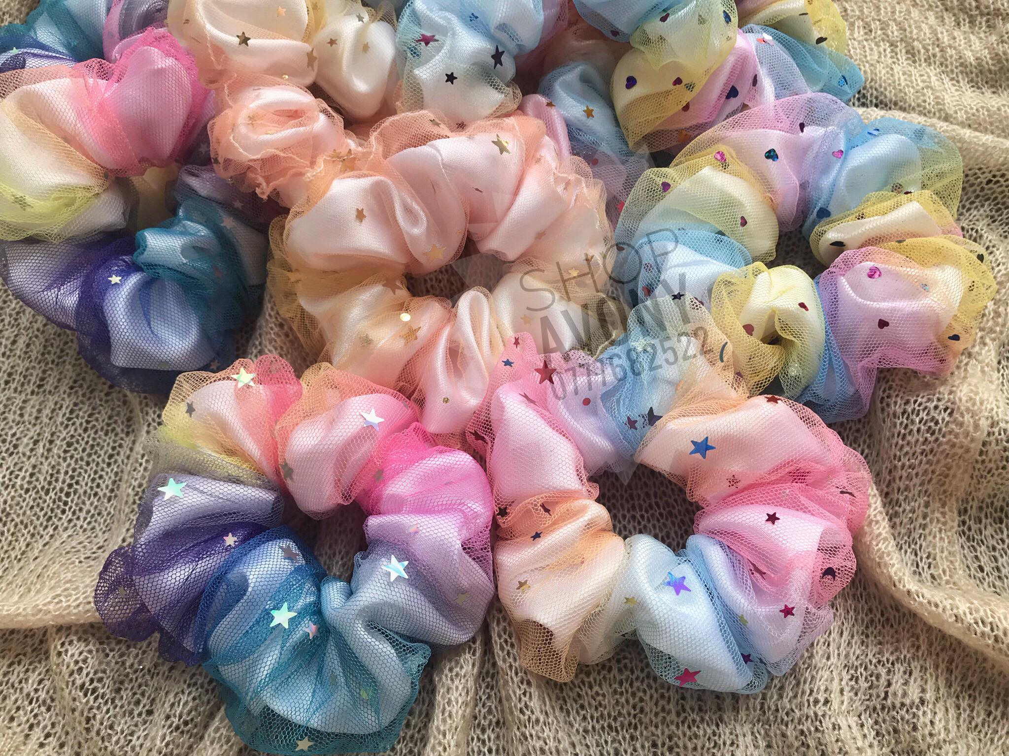 [HCM]Cột tóc vải scrunchies galaxy 2 lớp siêu phồng phiên bản 2